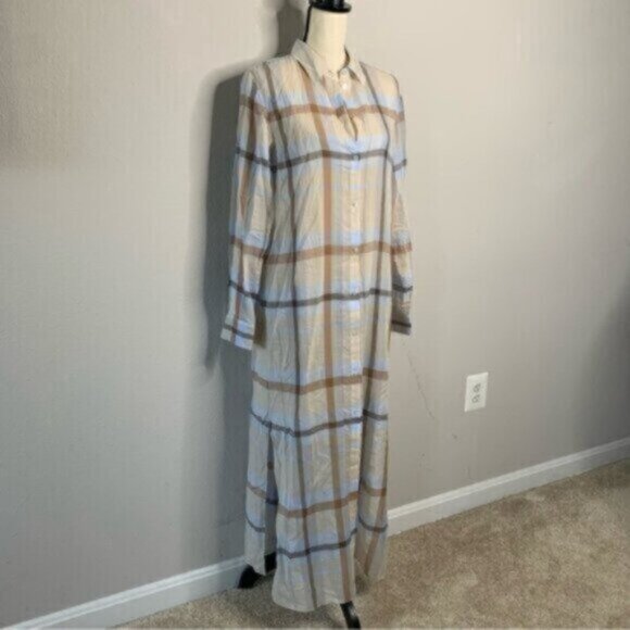 NWT Theory Sheer Plaid Maxi Shirt Dress - Picture 7 of 12